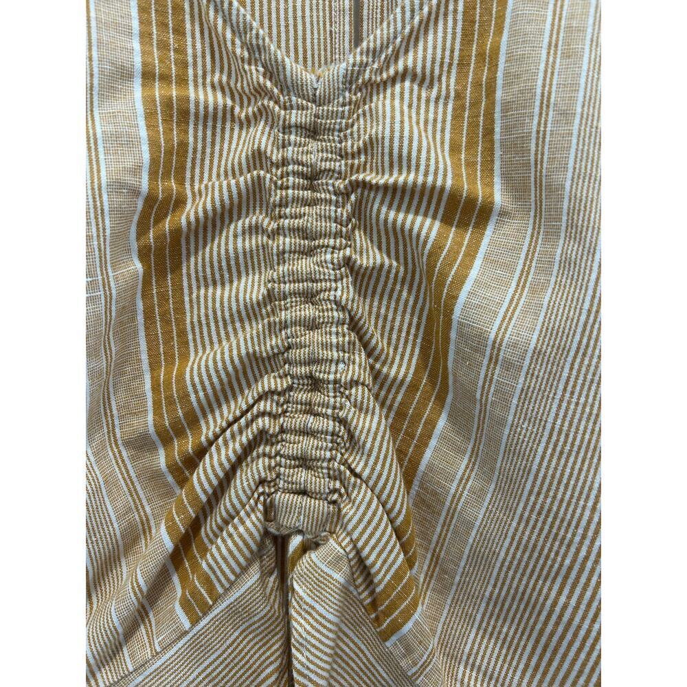 Free People Linen Blend Striped Ruffle Gathered Front Top Size L Boho - Picture 3 of 10
